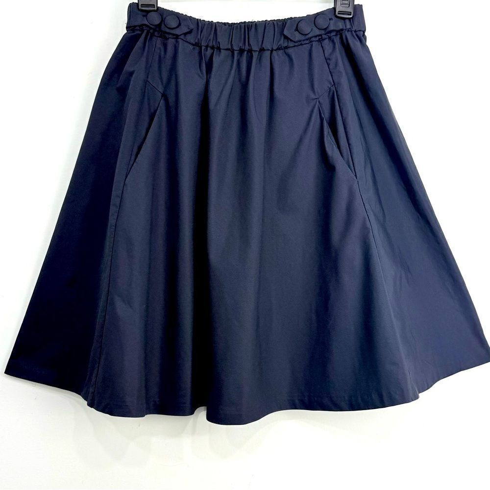 Zara Basic Navy Blue Cotton Blend Elastic Button Waist A Line Classic Mini Skirt